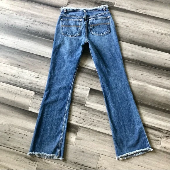 Vintage Y2K Express Ultra Low Rise Frayed Flare Leg Jeans - Picture 8 of 10